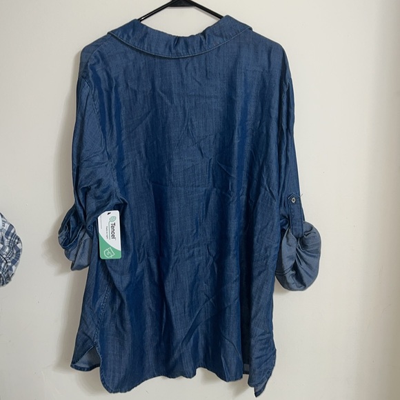 Calvin Klein Roll Sleeve Lace Up Chambray Blouse Size - Picture 6 of 8